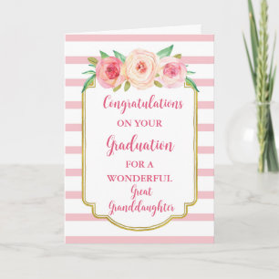 Pink Flowers Great Granddaughter Graduation Card