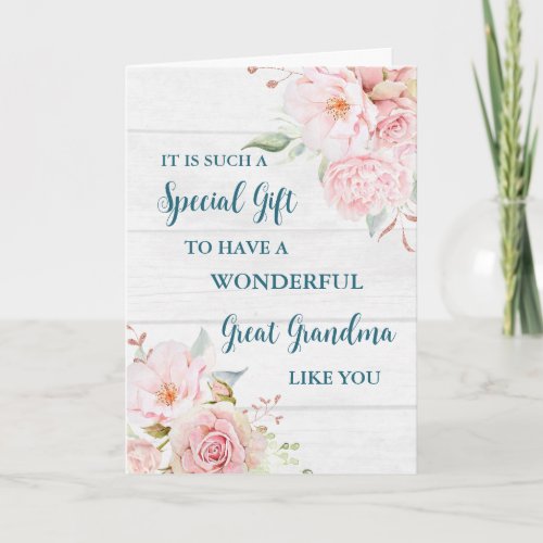 Pink Flowers Great Grandma Happy Mothers Day  Card