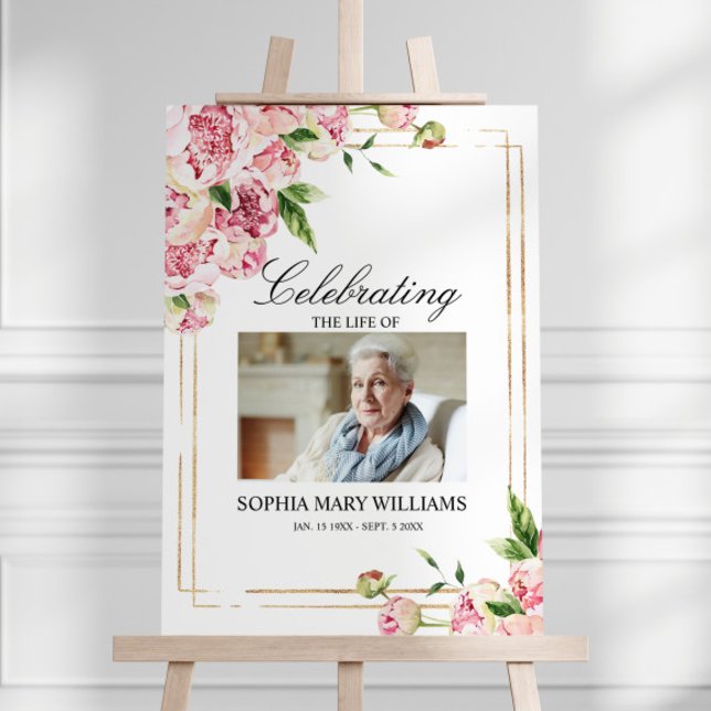 Pink Flowers & Green Funeral Welcome Sign (Creator Uploaded)