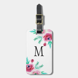 Pink Flowers Green Leafs Bouquet Design Luggage Tag