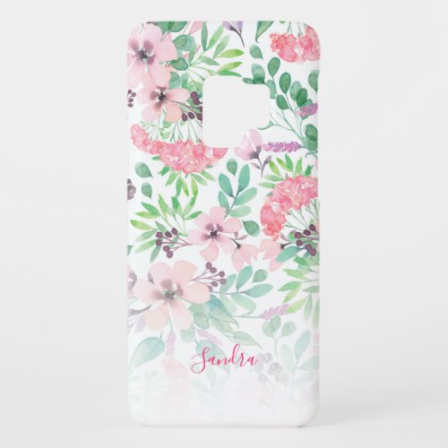Pink Flowers Green Leafs Pattern Case_Mate Samsung Galaxy S9 Case