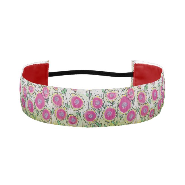 Pink Flowers Green Leaves Athletic Headband (Front)