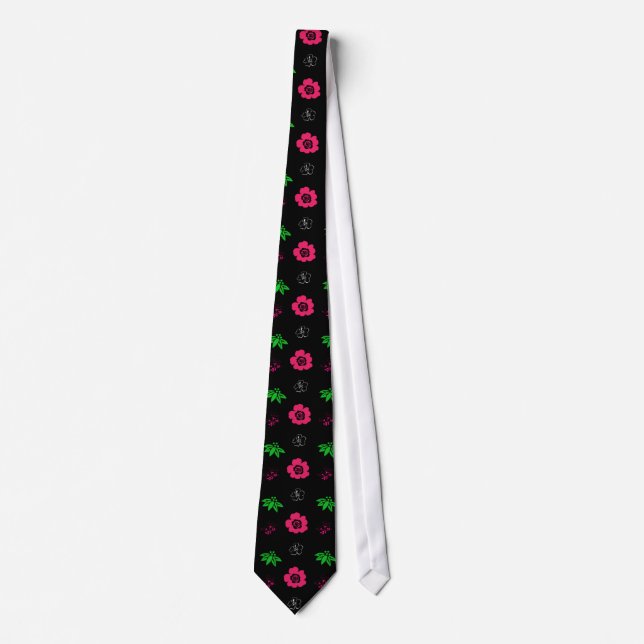 pink flowers,green leaves, black tie (Front)