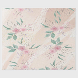 Pink Flowers & green leaves Modern floral art Wrapping Paper