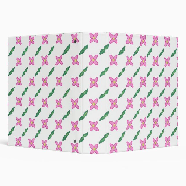 Pink Flowers Green Leaves Pattern Binder (Background)