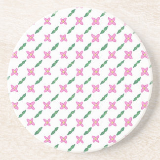 Pink Flowers Green Leaves Pattern Coasters
