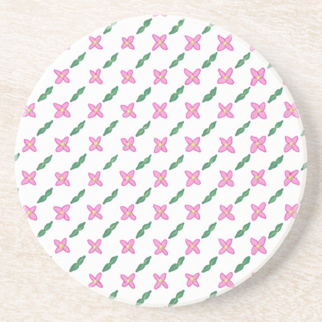 Pink Flowers Green Leaves Pattern Coasters (Front)