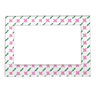 Pink Flowers Green Leaves Pattern Magnetic Frames
