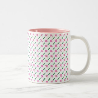 Pink Flowers Green Leaves Pattern Mug