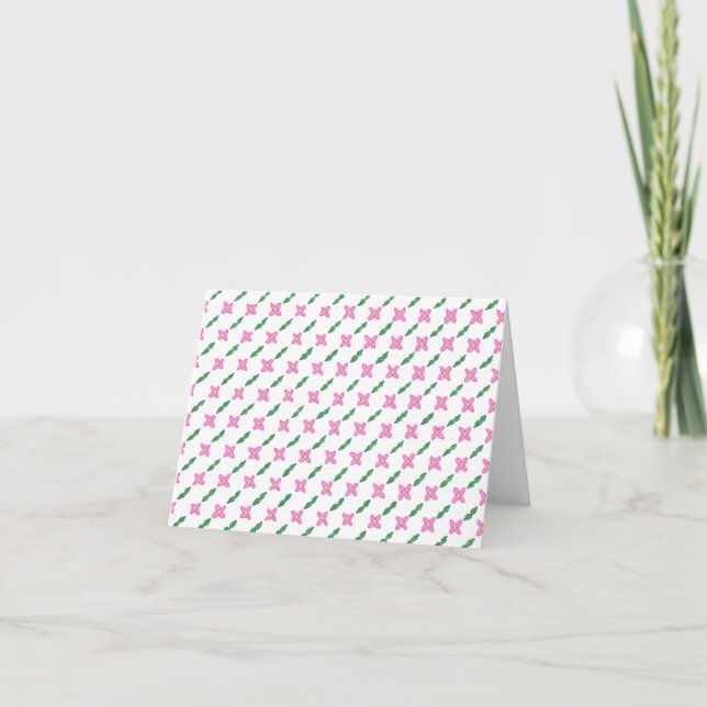 Pink Flowers Green Leaves Pattern Note Cards (Front)