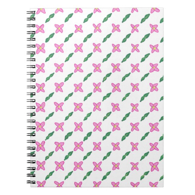 Pink Flowers Green Leaves Pattern Notebook (Front)