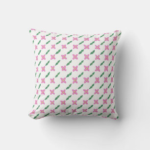 Pink Flowers Green Leaves Pattern Pillow