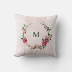 pink flowers green leaves  throw pillow