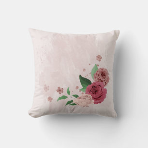 pink flowers green leaves throw pillow