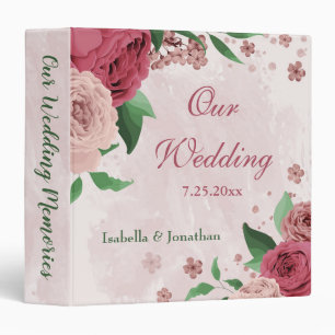 pink flowers green leaves wedding photo album 3 ring binder