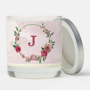 pink flowers green leaves wedding scented candle