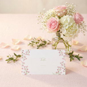Pink flowers, green script table number place card