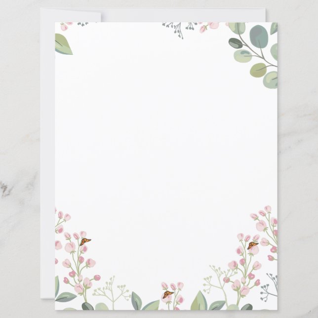 Pink Flowers, Greenery, and Monarch Butterflies (Front)