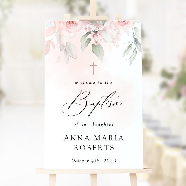 Pink Flowers, Greenery, Boho, Baptism Welcome Poster (Creator Uploaded)