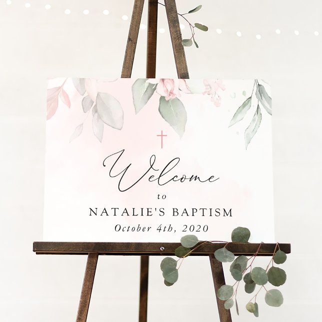 Pink Flowers, Greenery, Boho, Baptism Welcome Sign (Creator Uploaded)
