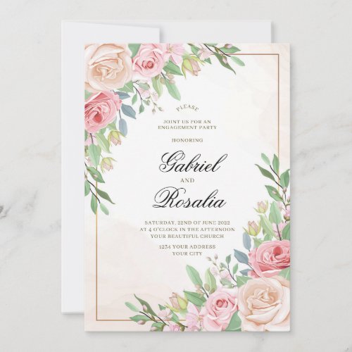 Pink Flowers  Greenery Elegant Beautiful Wedding Invitation