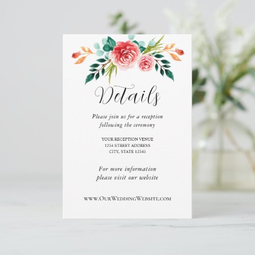 Pink Flowers Greenery Floral Watercolor Wedding Enclosure Card