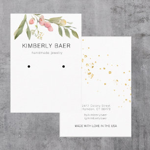 Pink Flowers Greenery Gold White Earring Display Business Card