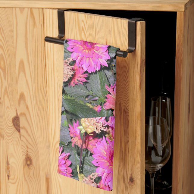 Pink Flowers Greenery Kitchen Towel (Thirds Fold)