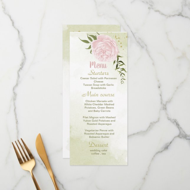 pink flowers greenery wedding menu (Front/Back In Situ)