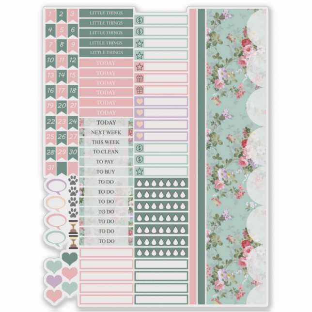  Pink Flowers Happy Planner Stickers  (Front)