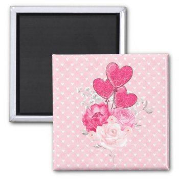 Pink Flowers & Heart Balloons Magnet by JLBIMAGES at Zazzle