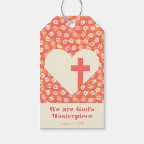 Pink Flowers Heart  Cross Womens Christian Gift Tags