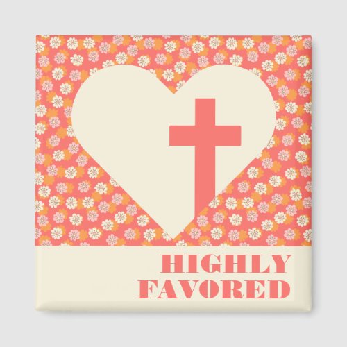 Pink Flowers Heart  Cross Womens Christian Magnet