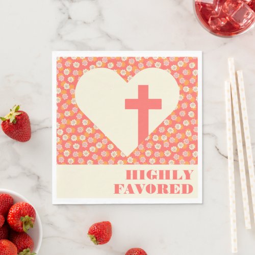 Pink Flowers Heart  Cross Womens Christian Napkins