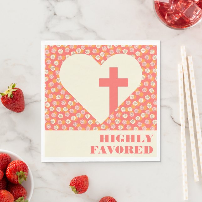 Pink Flowers Heart & Cross Women's Christian Napkins (Insitu)