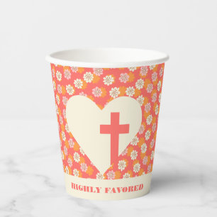 Pink Flowers Heart & Cross Women's Christian Paper Cups