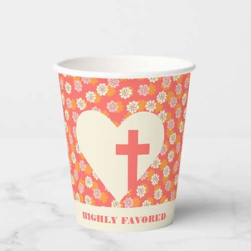 Pink Flowers Heart  Cross Womens Christian Paper Cups