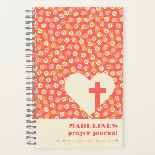 Pink Flowers Heart  Cross Womens Prayer Journal