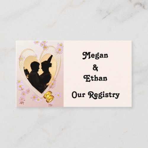 Pink Flowers Heart Gold Rings Registry Card