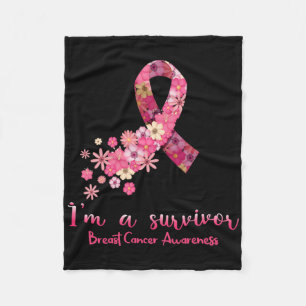 Pink Flowers Heart I'm A Survivor Breast Cancer Aw Fleece Blanket
