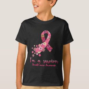 Pink Flowers Heart I'm A Survivor Breast Cancer Aw T-Shirt