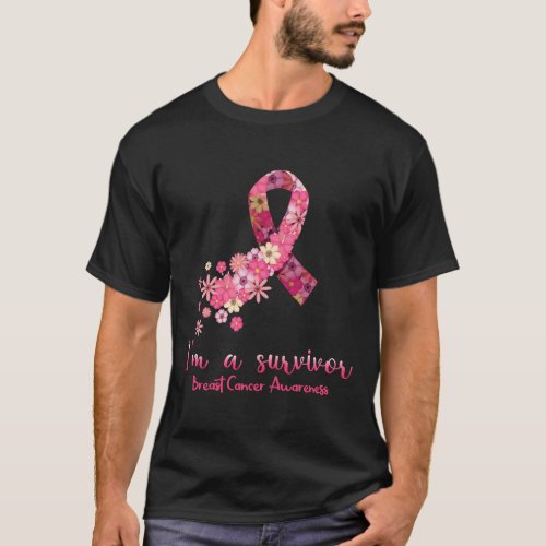 Pink Flowers Heart Im A Survivor Breast Cancer Aw T_Shirt