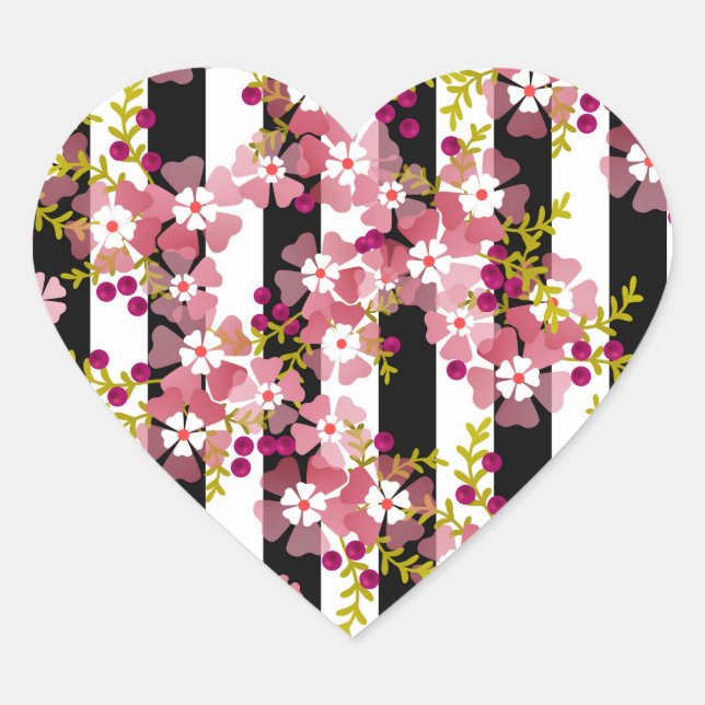 Pink flowers heart sticker (Front)