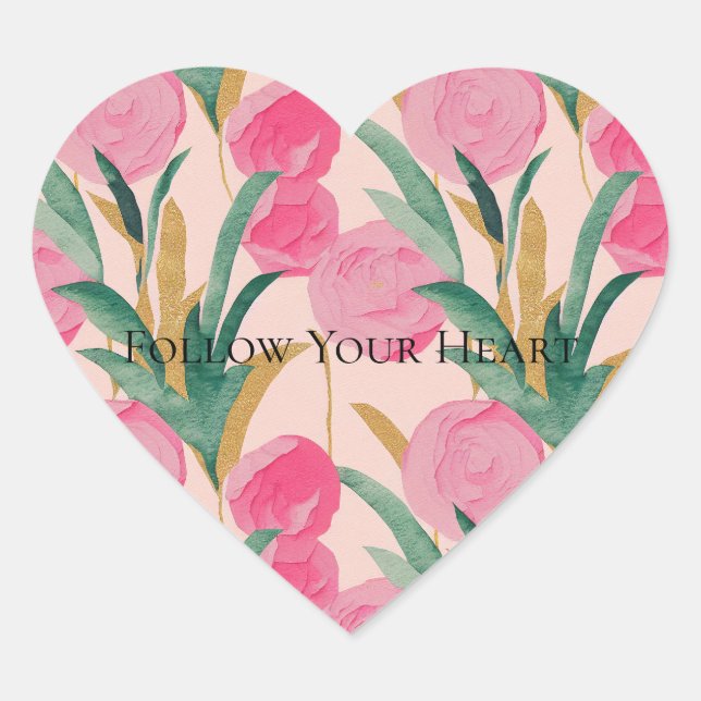 Pink Flowers Heart Sticker (Front)