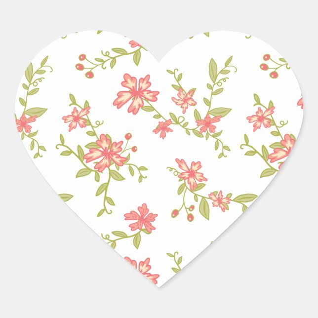 Pink Flowers Heart Sticker (Front)