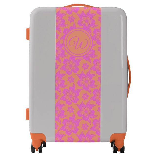 Pink flowers hibiscus tropical monogram  luggage (Front)