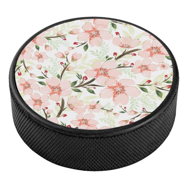 Pink flowers hockey puck (3/4)
