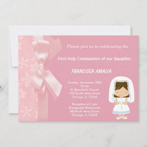 Pink Flowers Holy Communion Custom Announcements