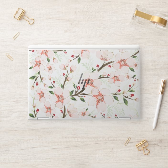 Pink flowers HP laptop skin