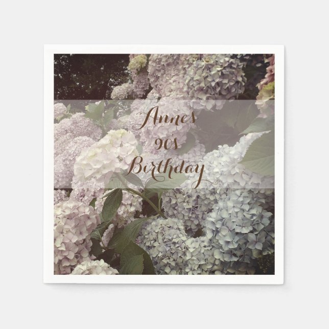 Pink Flowers Hydrangea  90th Birthday Napkins (Front)
